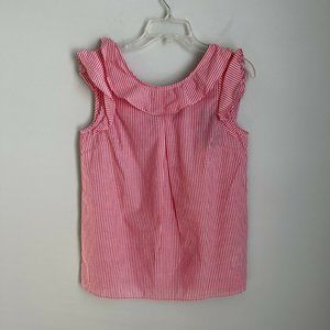 New Tommy Hilfiger Pink White Striped Sleeveless Ruffle Blouse